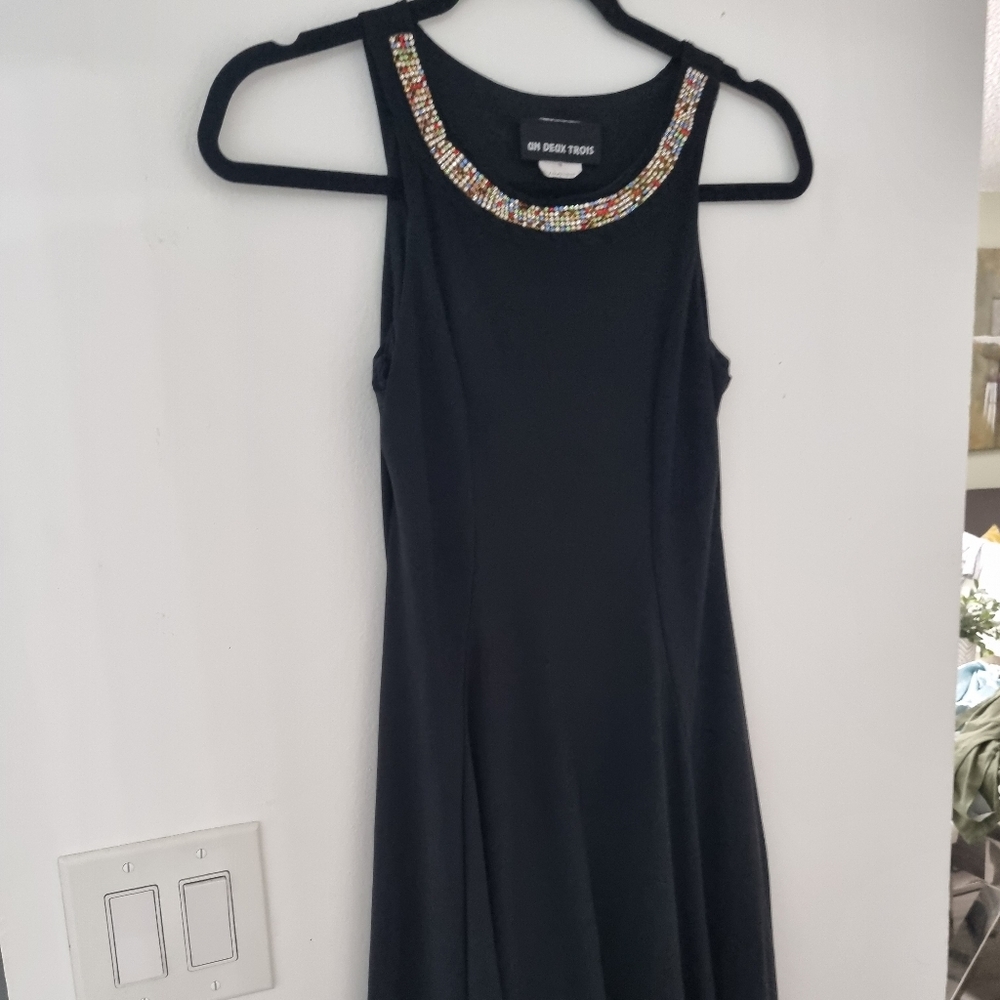 Elegant Black Dress with Beaded Neckline